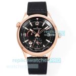 V+Factory Swiss Clone Jaeger LeCoultre Polaris Geographic Black Dial Rose Gold Watch 